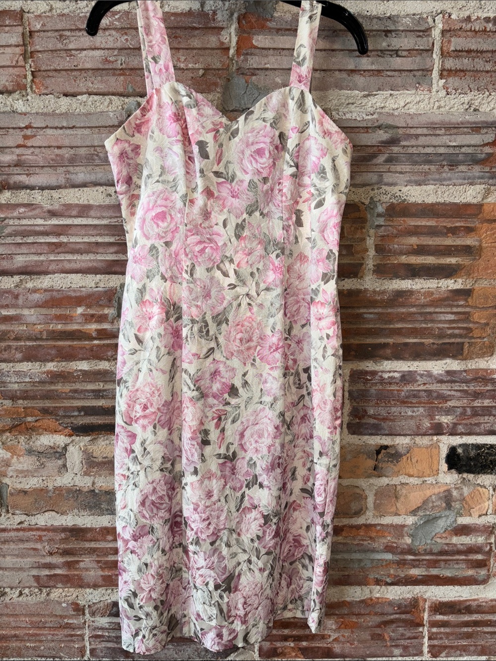 Vintage 80’s Pink Floral Cocktail Dress with Sweetheart Bodice
